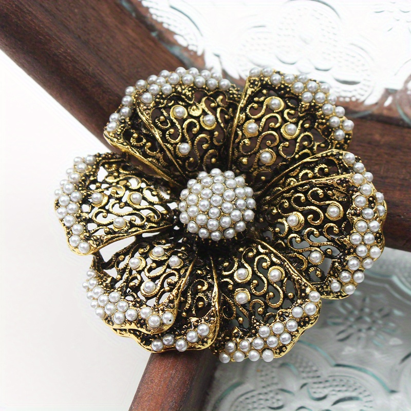 vintage pearl embellished   flower brooch elegant   cut out design irregular shaped   pin accessory details 1