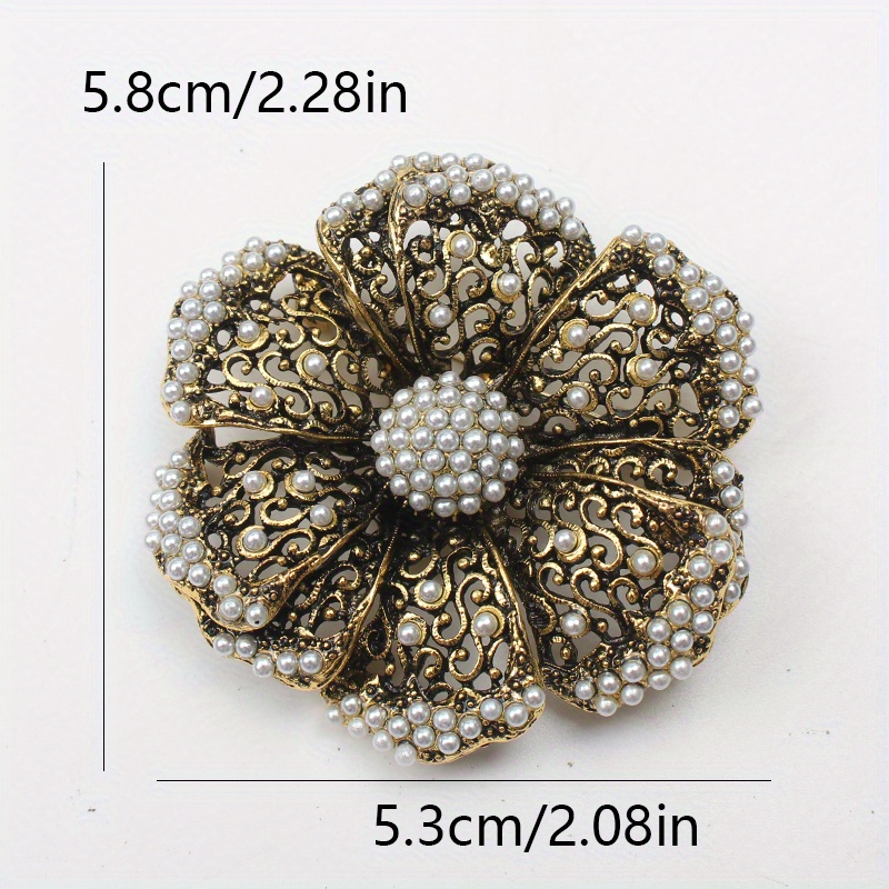 vintage pearl embellished   flower brooch elegant   cut out design irregular shaped   pin accessory details 3