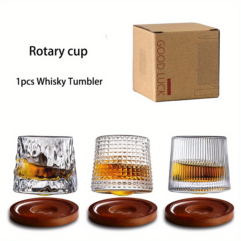 TEMU 1pc Of 160ml/5.41oz Glass Tumblers, Fun Rotating Whiskey Glasses. Ideal For Family, Bars, Parties, And Restaurants