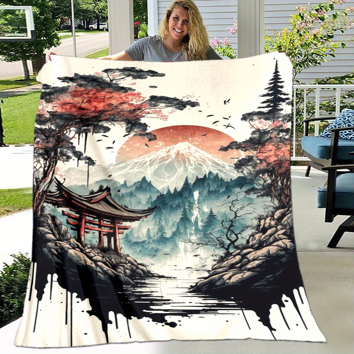 

- Blanket - Japanese- Art , For Sofa, Bed, & - Washable, And , For
