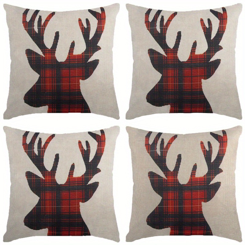 

4pcs, 100% Polyester Christmas Decorative Pillowcase 18x18, Christmas Elk Decoration Sofa Decoration