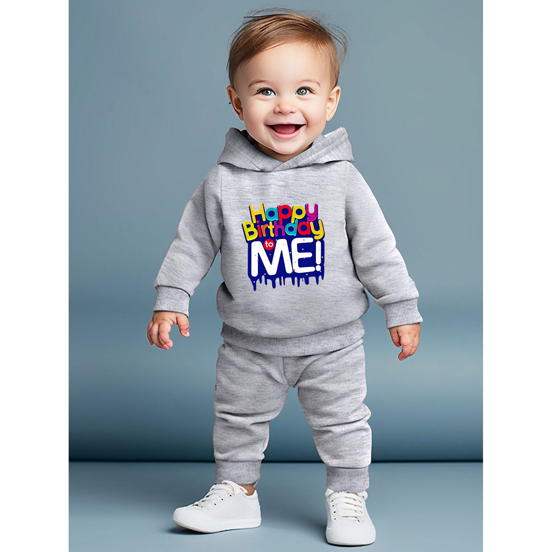 

2pcs Infant Baby Sports Hoodie Set Baby Boys Colorful Happy Birthday Print Sweatshirt Casual Trousers