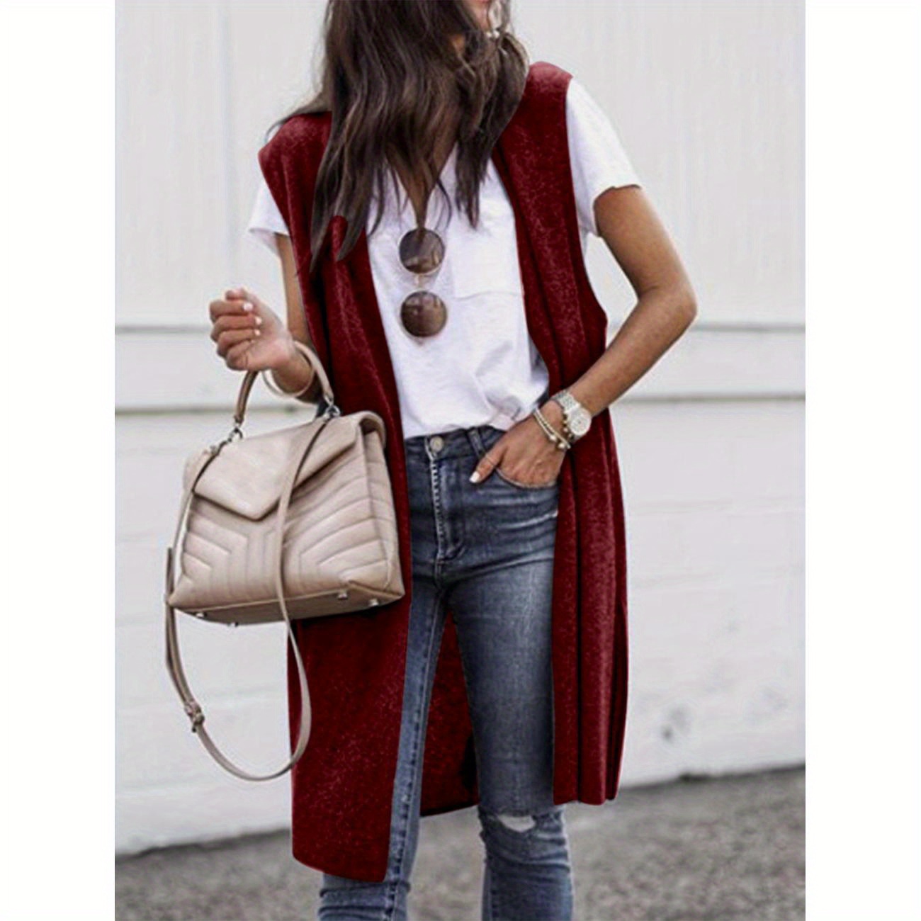 

Womens Long Vests Sleeveless Lightweight Open Front Cardigan Layering Vest