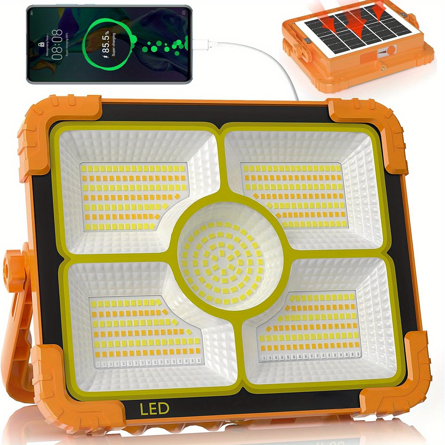 

100w Led Light, 466 Led 10000lm Worklight With 5 Modes, Portable Solar Outdoor Working Light For Emergency, Repair, Camping