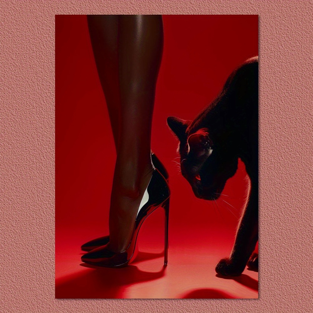 1pc high heeled shoes black cat canvas wall Temu Kuwait