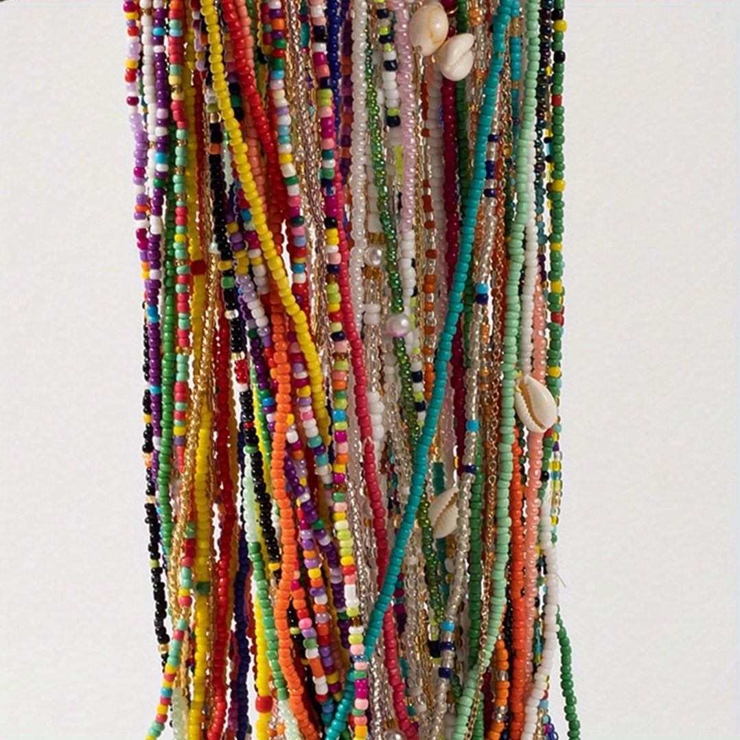 TEMU Multi-pack Random Mix-color Popular Bohemian Rainbow Acrylic Beads Chain Body Jewelry Belly Chain For Women, Gift