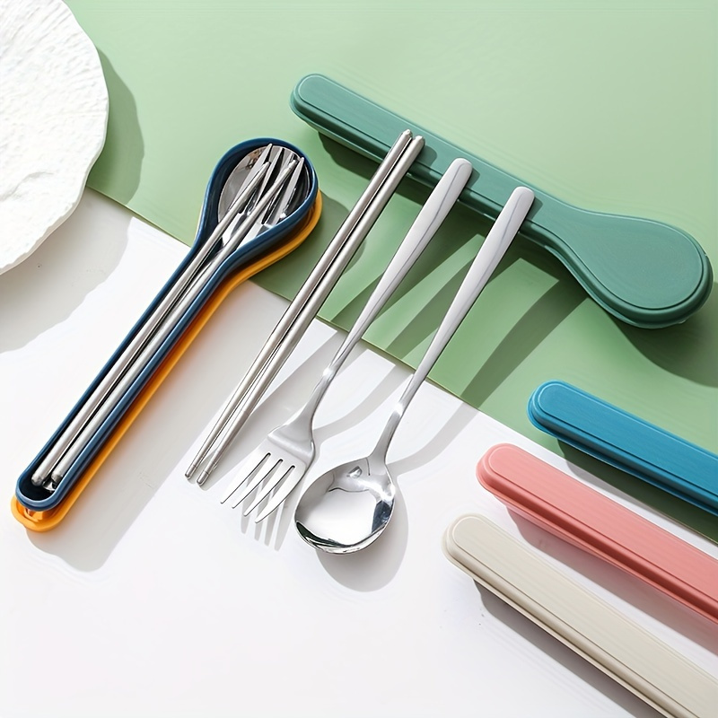 stainless steel cutlery set durable polished reusable tableware with storage box portable fork and spoon set for on the go meals compact space saving design