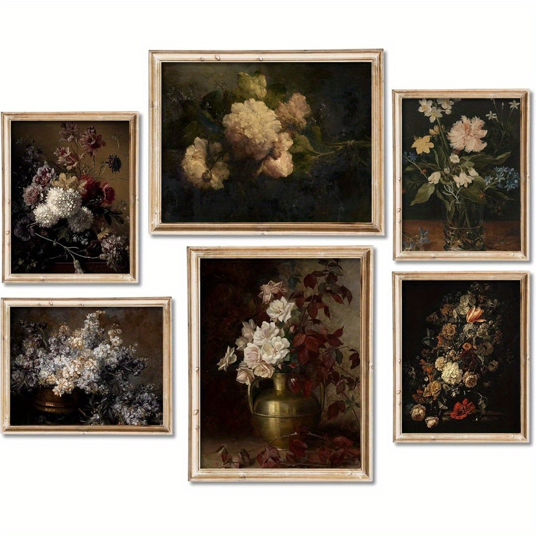 

6pcs Set Peony Prints - Vintage Floral Oil Paintings For Living Room, Bedroom Decor - 8x10 Inch Posters, Room Decor