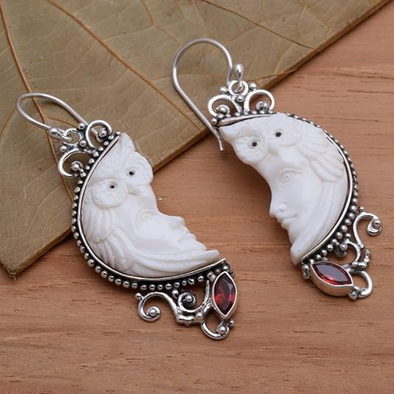 

2pcs Set Vintage Moon Dangle Earrings For Women - Glass Inlay, Zinc Alloy, Iron Posts - Perfect Fashion Gift