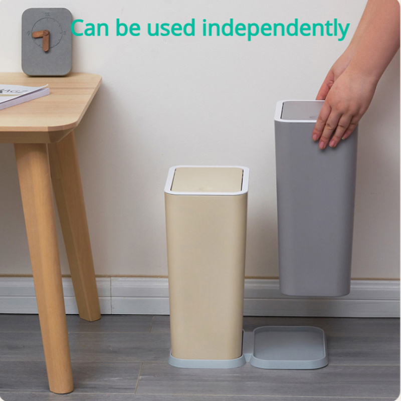 slim press top dual trash can set 1 combo narrow waste bin for recycling storage no electricity plastic material for bathroom living room details 1