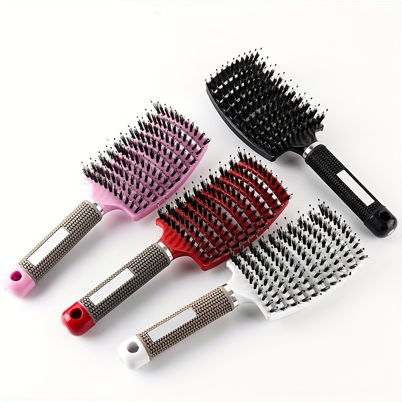  ., gebogene, große, geschwungene bürste mit borsten und nylonborsten,  -puff-massage-glättungs-rippenkamm, magische kopfhaut-massage-haarbürste für frauen, schnelltrocknendes haar - professionelles styling-tool,   für trockenes, nasses, lockiges haar - friseurwerkzeug
