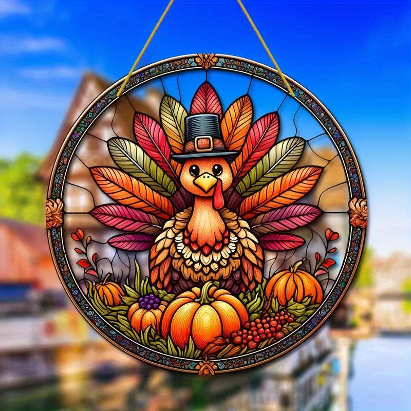 

Thanksgiving Translucent Turkey & Pumpkin Acrylic Suncatcher - Stained Wall & Window Decor, Perfect For Outdoor, Home Bar, And Club Art, Great Gift For Holiday