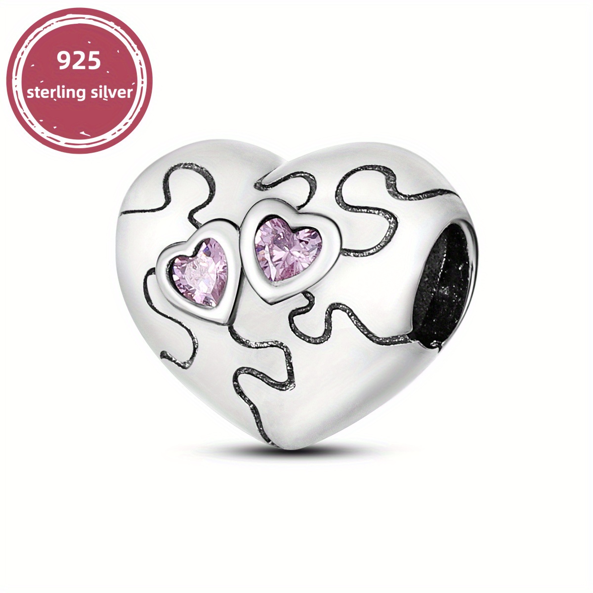 925 Sterling Silver Electrocardiogram Pendant Beads Charms