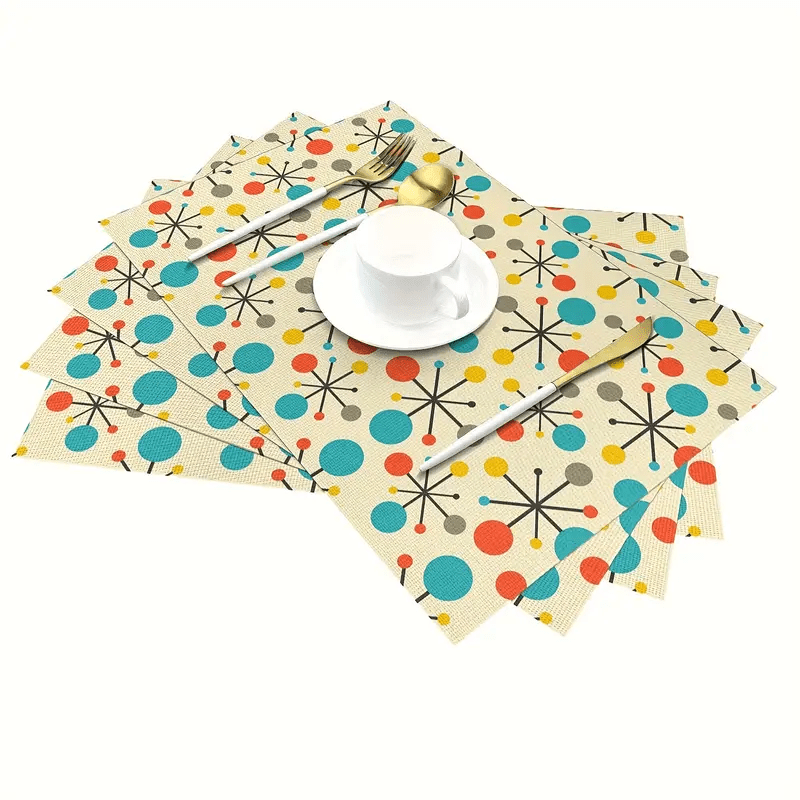 

4-pack Mid-century Modern Vintage Placemats, Table Mats, Farmhouse Decor, Rectangular Polyester, Machine Wash Only