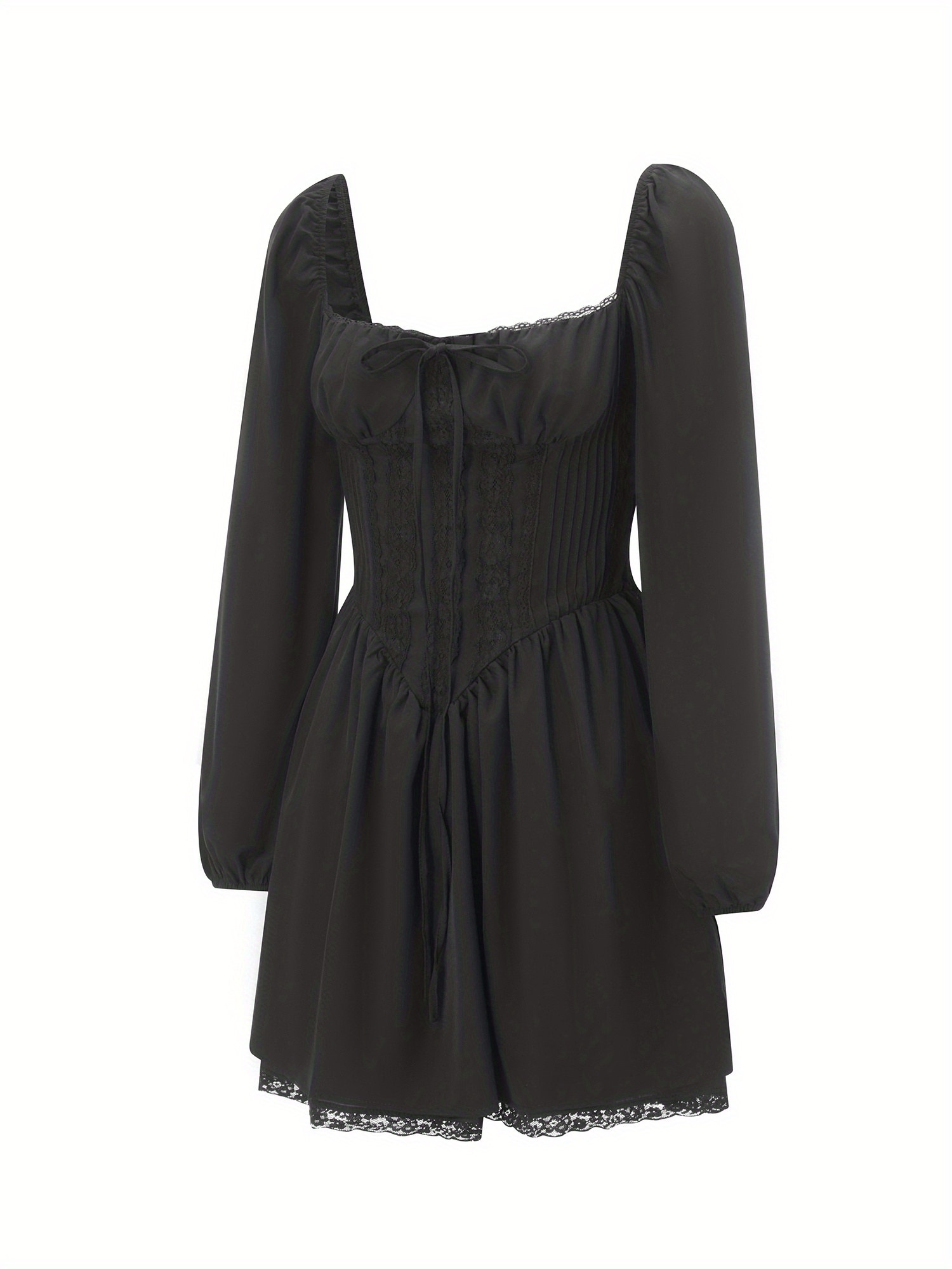 chic solid color long sleeve mini dress women casual party - Temu