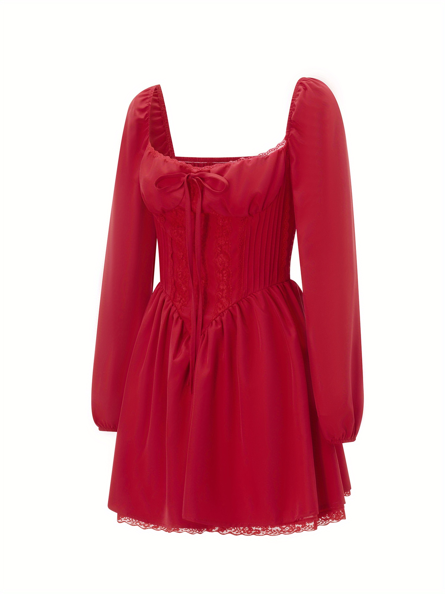 chic long sleeve corset mini dress women solid color tie - Temu