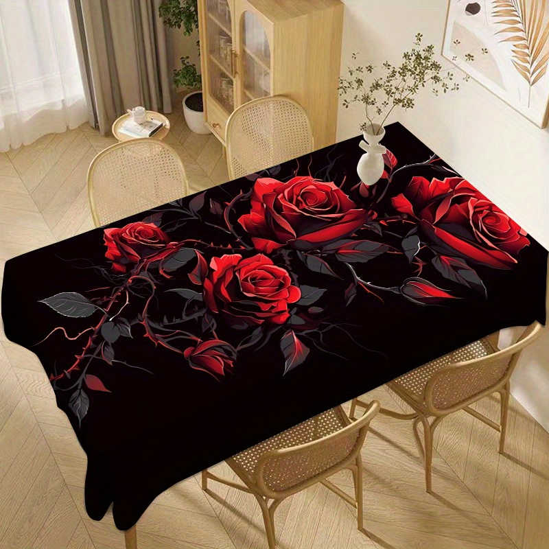 

Red Rose Pattern Square Tablecloth For Dining, Kitchen, Living Room - 100% Polyester, Waterproof, Oil Resistant, Woven Machine Made Cover For Home, Parties, Picnics, Holiday Gatherings - 1pcs