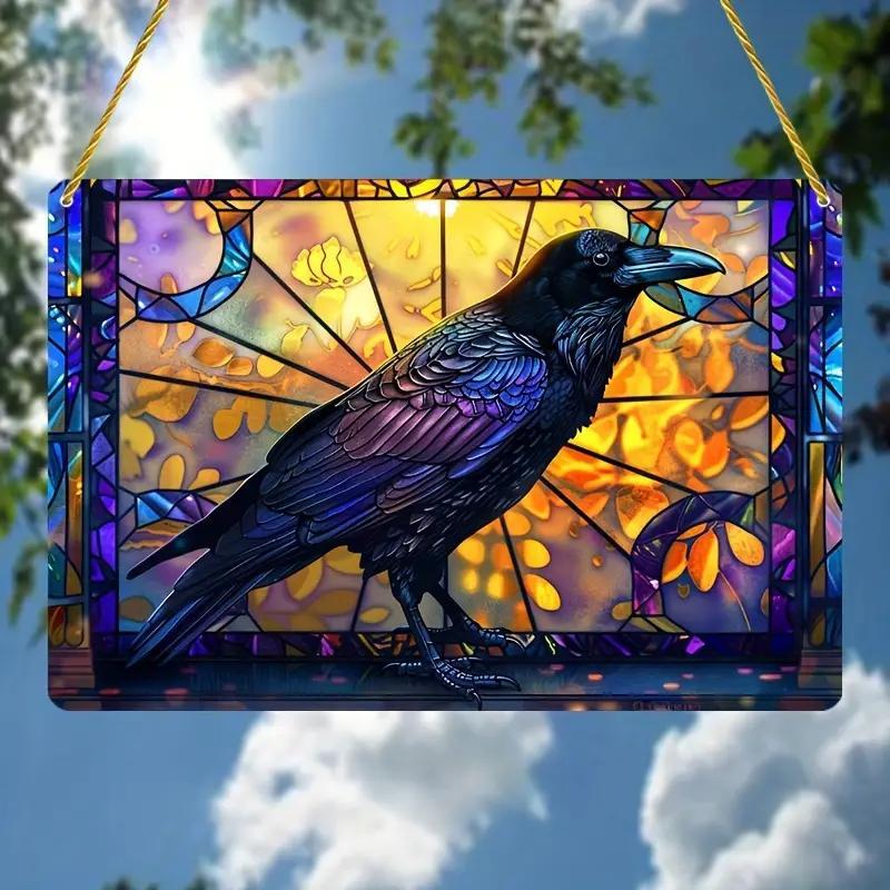 

Crow Sun Catcher, Double-sided Pattern Window Door Hanging - Glam Style Acrylic Rectangular Wall Decor, Unique Gift For Home Garden Decoration, Seasonal Decor