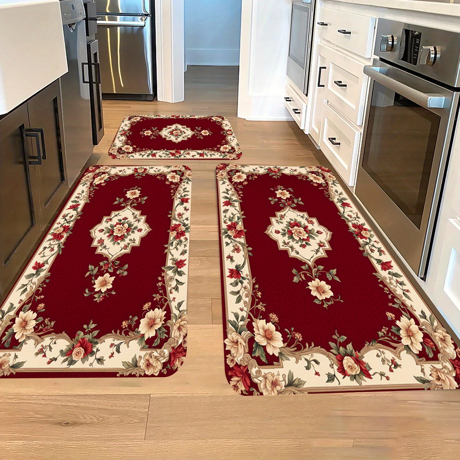 

3pcs Kitchen Rug Set - Non-slip, Waterproof, And Durable For Home Use