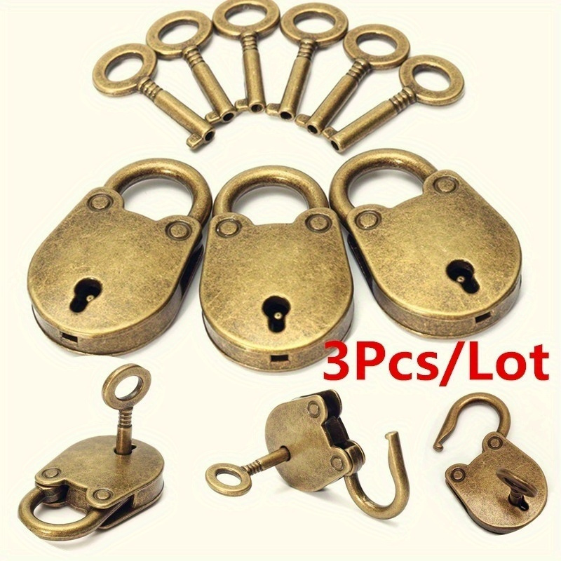 

3pcs Antique-inspired Mini Padlocks With Keys, Uncharged – Old Vintage Metal Key Locks For Security And Decoration