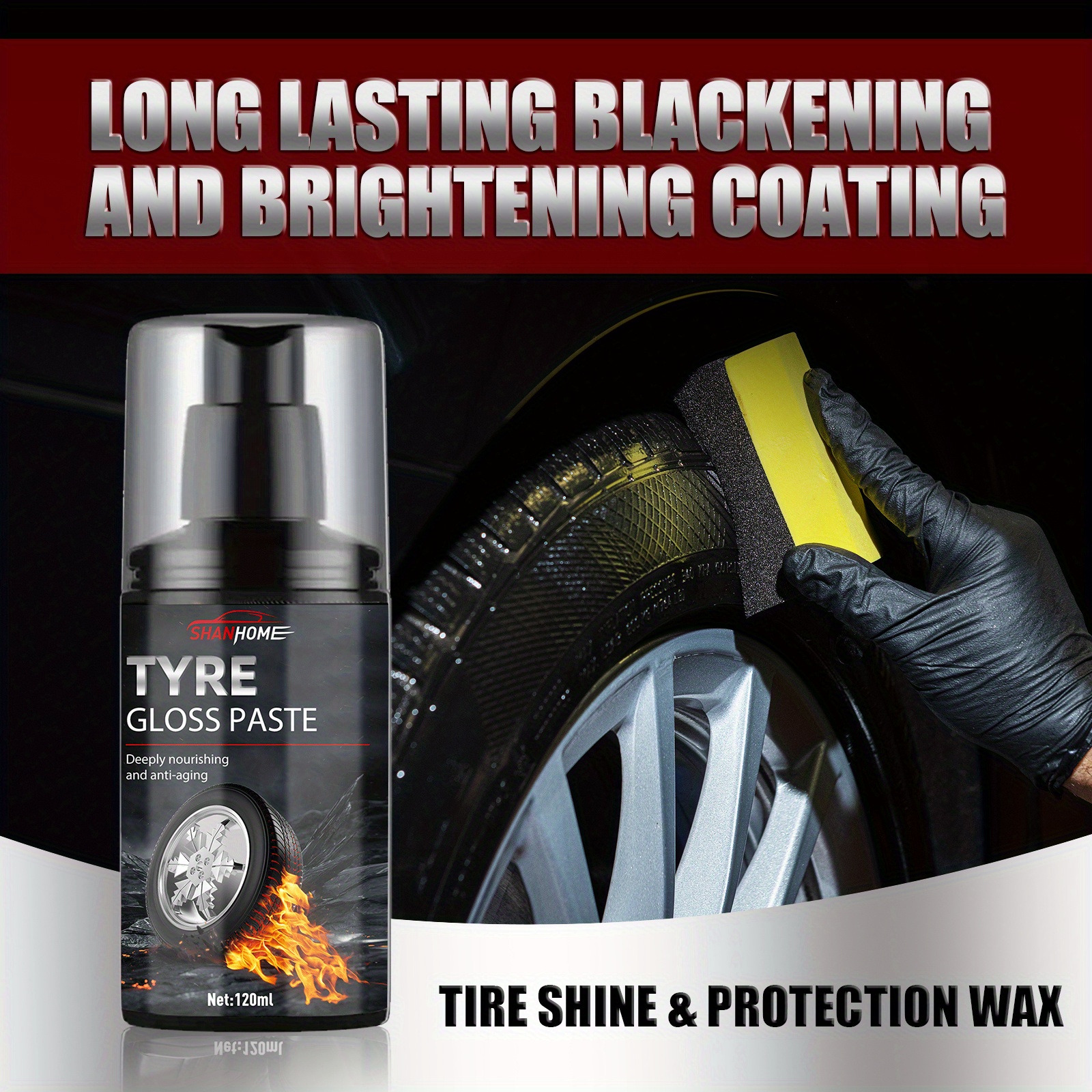 

Tire Shine Wax - 120ml Pvc Formula For Long- , Brightening & Anti-aging, Stain Removal, Maintenance