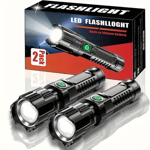 1 2pcs led flashlights rechargeable high 3 zoom portable camping flashlights for outdoor hiking home emergency built in lithium battery