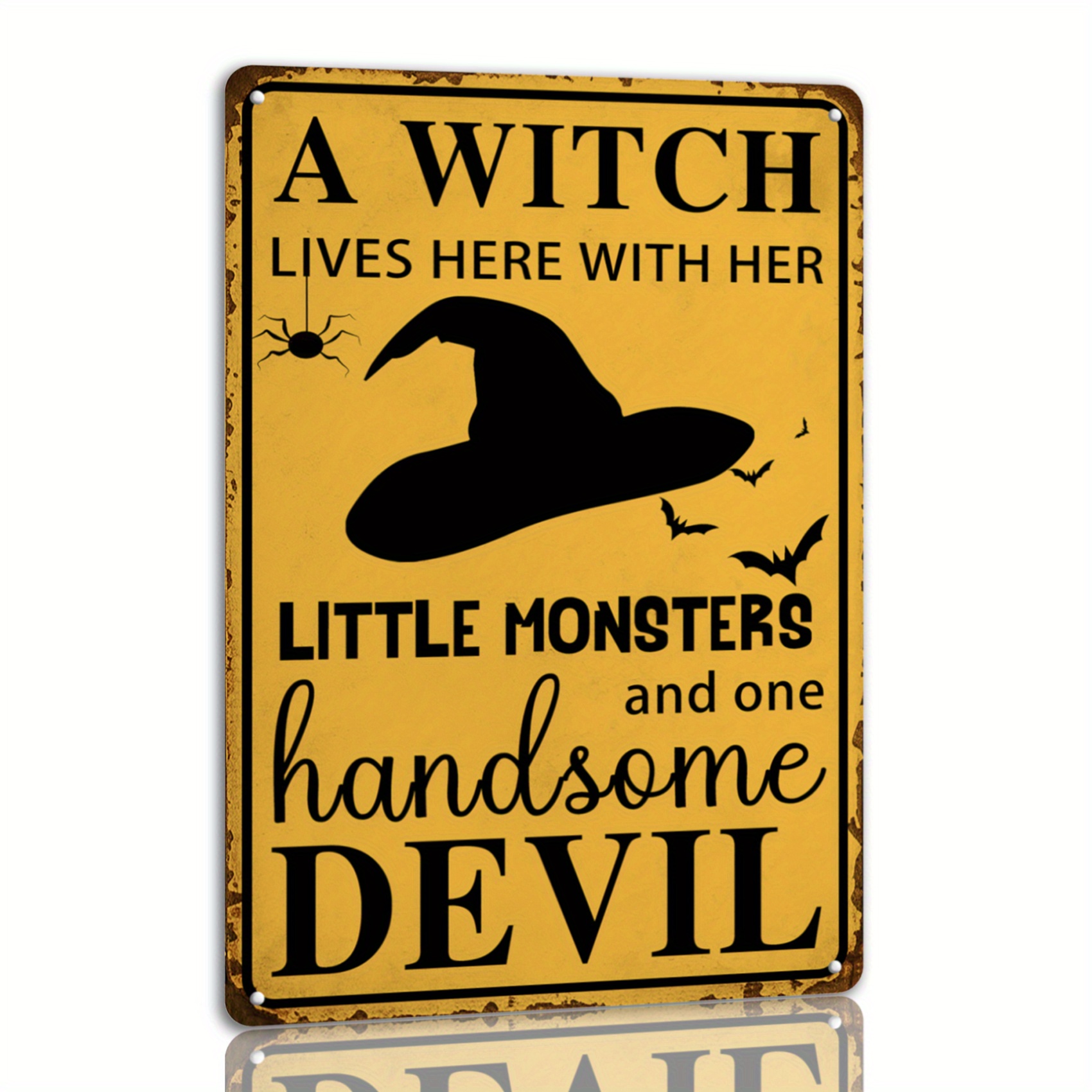 Image of Witch Lives Here Monster And Devil Tin Sign Halloween Metal Signs Autumn Wall Decor Witch Pumpkin Decor Signs For 8x12 Inch