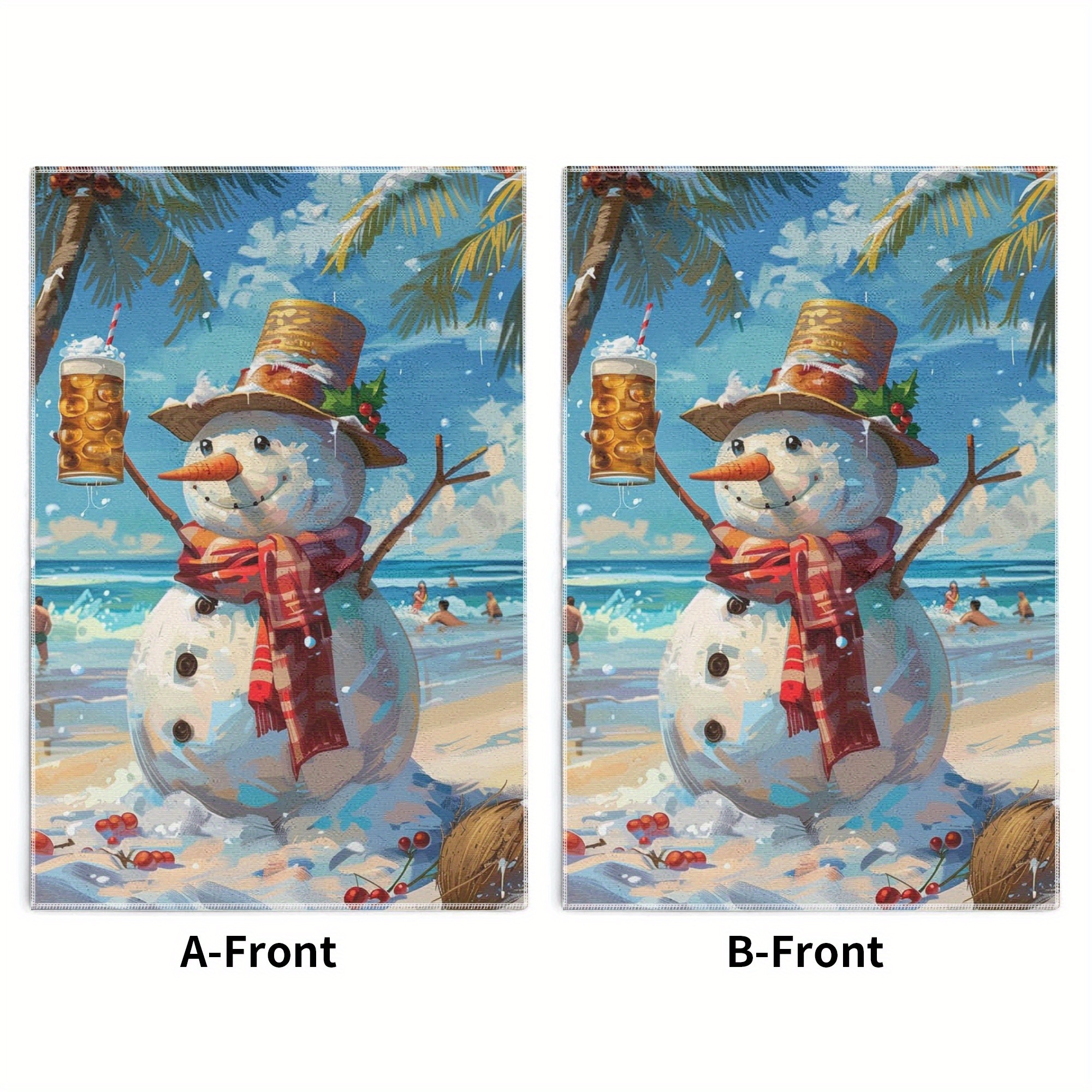 

2pcs Christmas Snowman Beach Scene Kitchen Towels - Ultra Soft, Absorbent Polyester Dish Cloths For Home & Bathroom Cleaning, 18x26 Inches