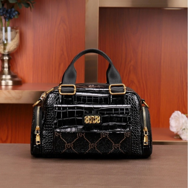 

Chic Crocodile-embossed Handbag For Women - Spacious & Stylish, Durable Two-layer Faux Leather With Polyester Lining, Zip Closure