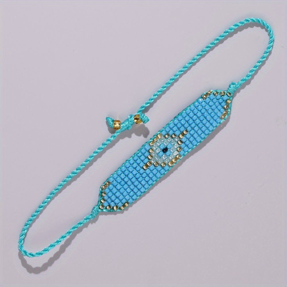 E-shop 1 Stück Frühling Sommer Neues Bohemian -Reihen Weißes Rotes Augenmuster Handgefertigtes Verstellbares Gewebtes Reisperlenarmband, Sommer Ozean