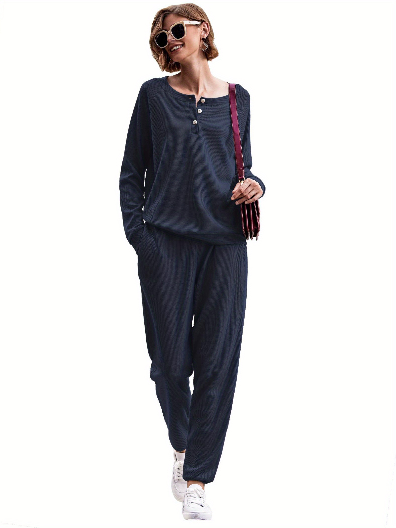 pajamas womens waffle knit sleepwear long sleeve top pants Temu