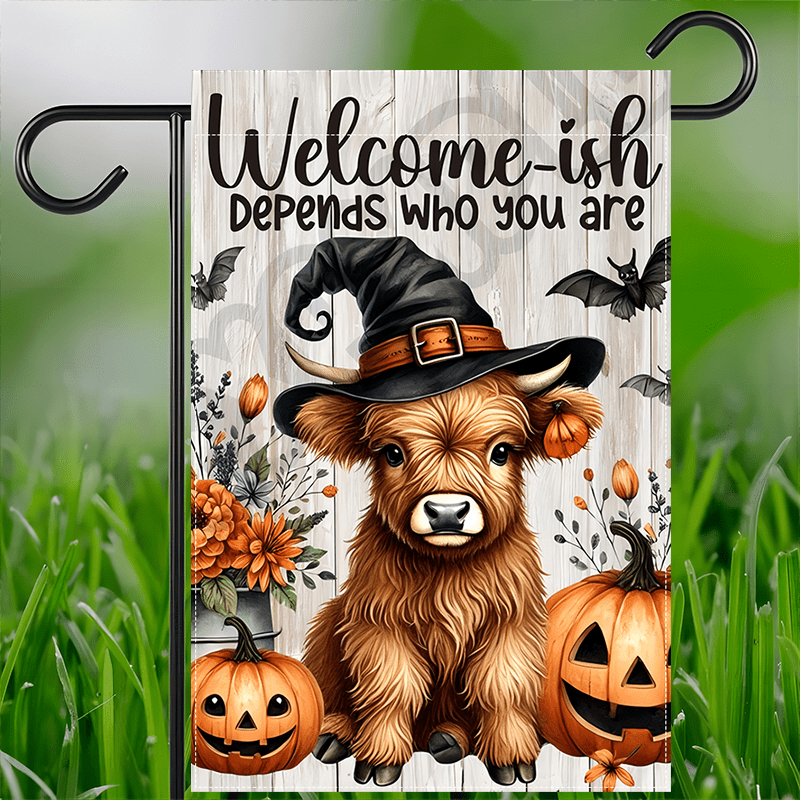 

Funny Highland Cow Garden Flag - Double Sided, Waterproof Burlap, 12x18inch