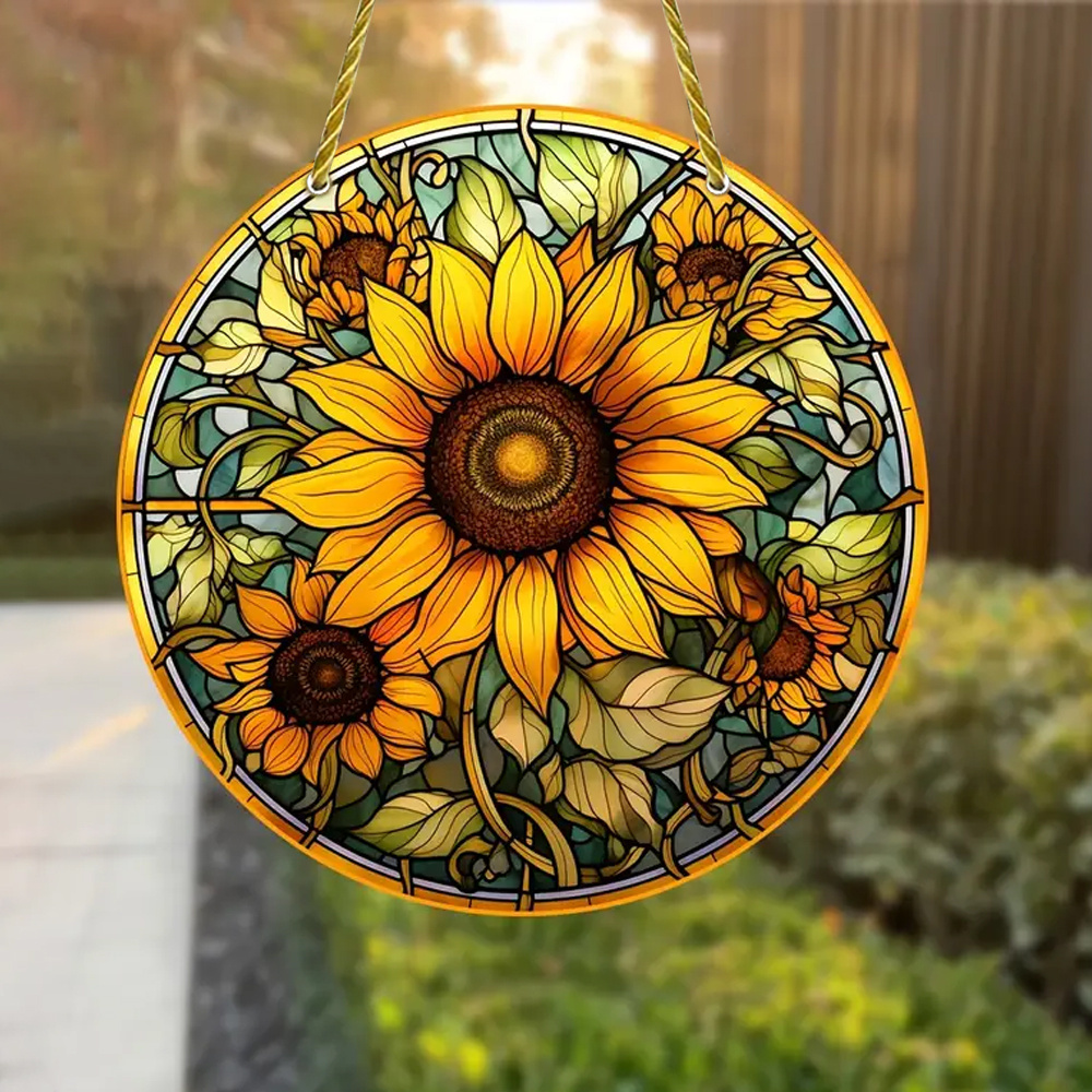 

1pc, Sumshine Sunflower Window Hanging, Round Acrylic Sky Suncatcher For Wall Window Horticultural Ornaments, Home Decor