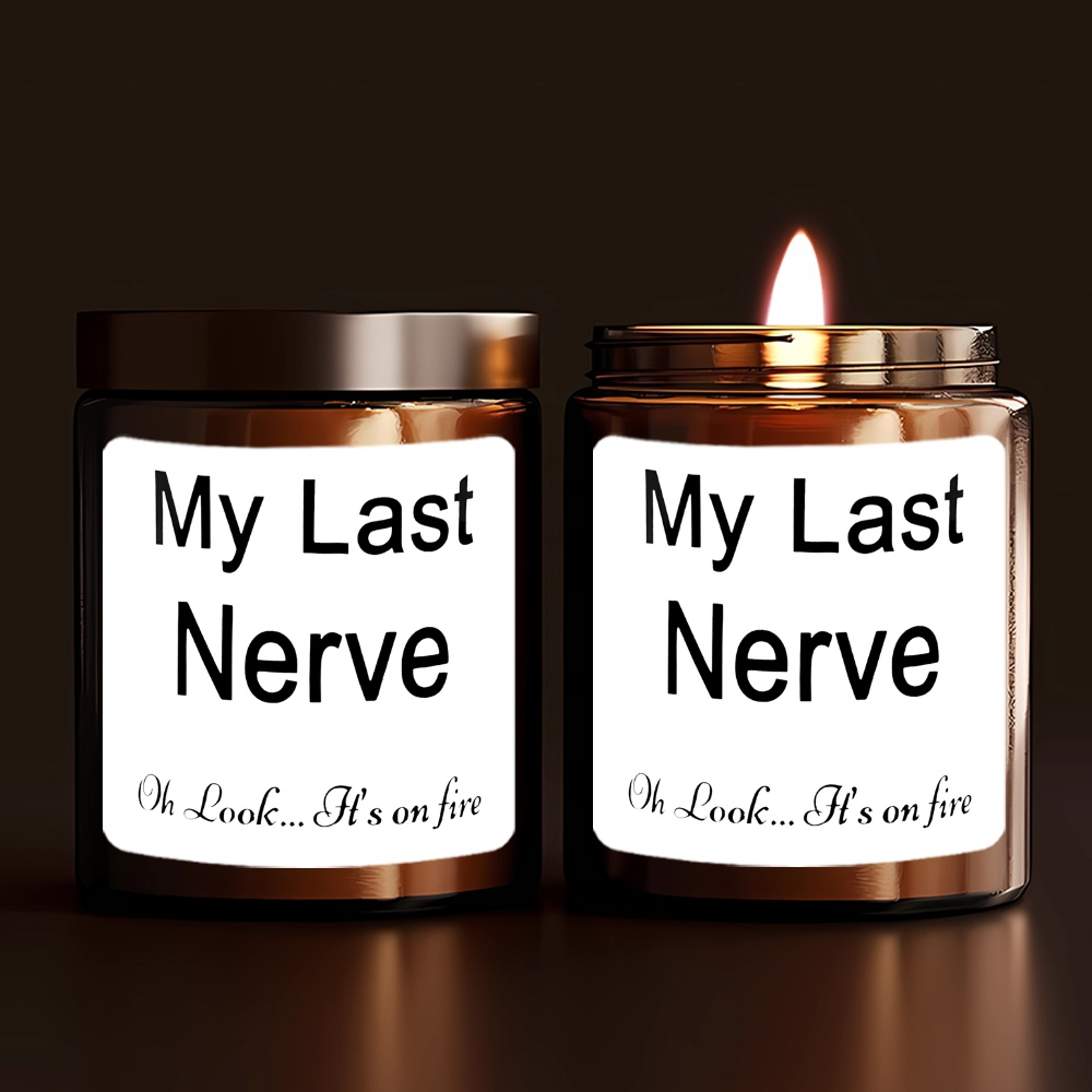 

Humorous "my Last Nerve" Vinyl Candle Label Sticker 2x2 Inches - 1pc, Fun Gift For Loved Ones, Waterproof, Flame-themed Decor For Special Occasions, Durable Adhesive Vinyl Accessory