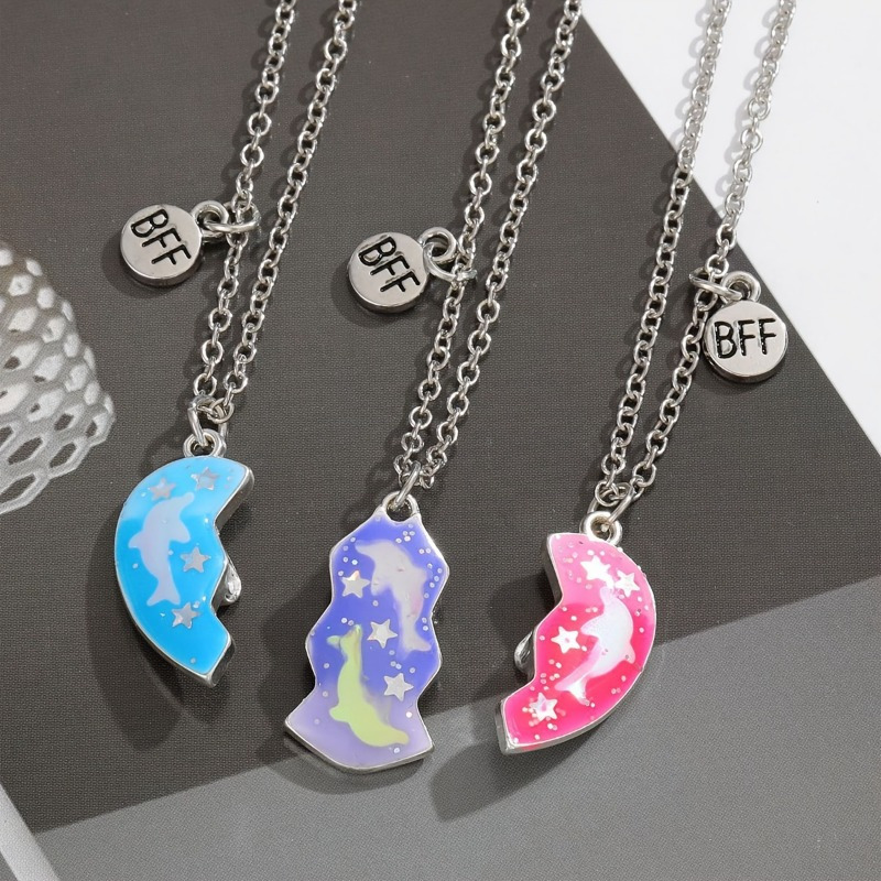 

3/ 6/ 9/ Pieces/ Set Sequins Stitched Heart-shaped Butterfly Dolphin Pattern Magnetic Pendant Necklace Share Gift With Friends