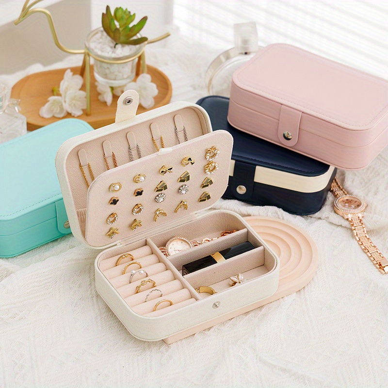 

1pc Portable Travel Jewelry Storage Box Necklace Ring Earring Storage Box Multi Layered Home Jewelry Box Pearl Treasure Box