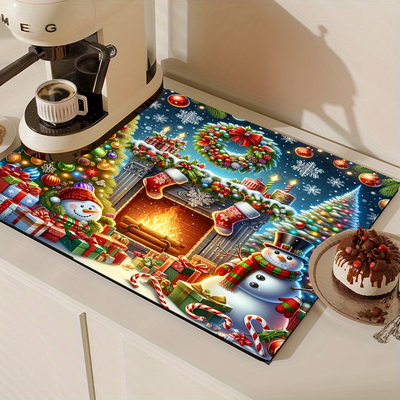 

1pc Christmas-themed Kitchen Drying Mat - Non-slip, Super Absorbent For Dishes & Coffee Machines, Perfect For Countertops & Bars