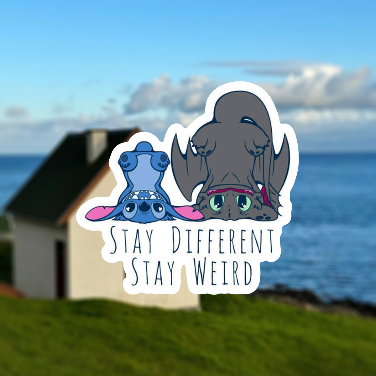 

Vinyl Inspired Decal - Matte Finish, Irregular Shape, Self-adhesive, Single Use, Plastic Surface Compatible, Left Placement - "stay Different Stay Weird" Wall, Laptop, Bumper Sticker