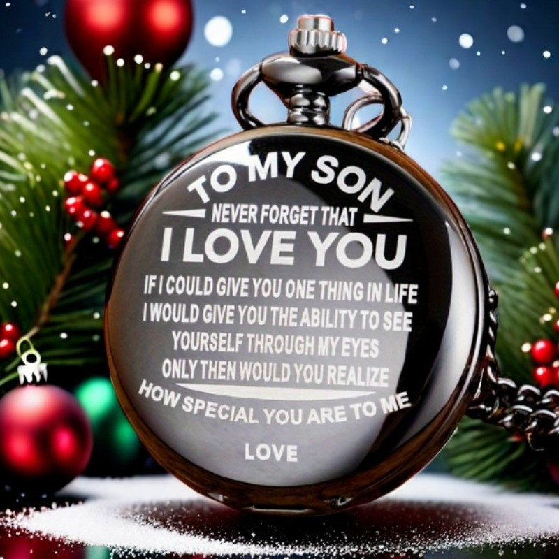 TEMU To My Son Quartz Pocket Watch I Love You Clock For Birthday Christmas Best Gifts Pendant Necklace