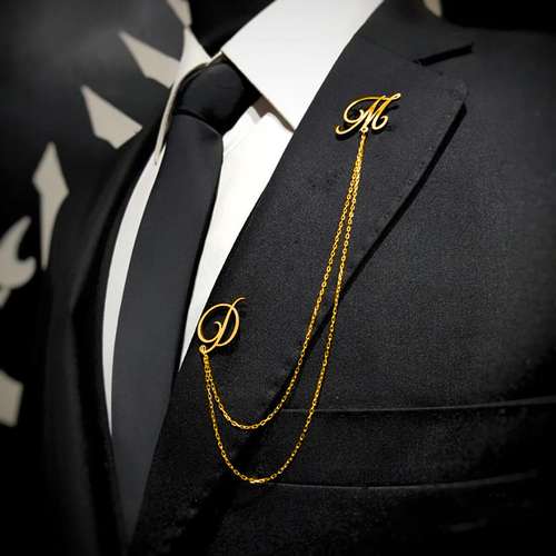 Men's Crystal Rhinestone Chain Brooch Lapel Pin - Wedding Suit Accessory - Silver Tone - Handmade