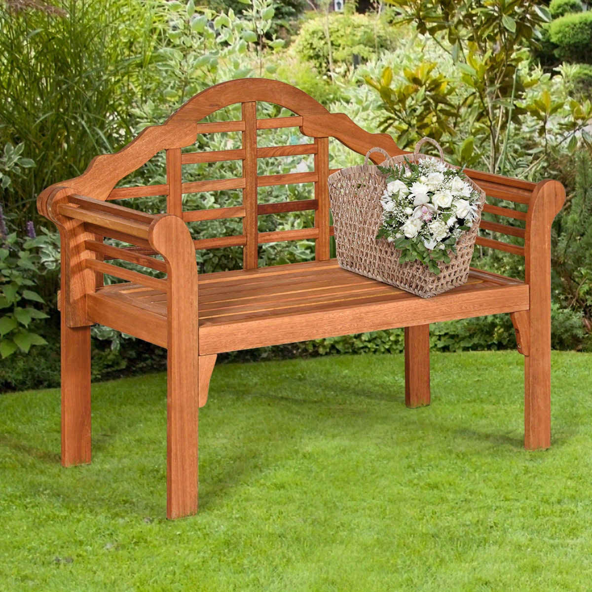 

Gymax 49" Outdoor Folding Bench Eucalyptus Wood Backrest Armrest Patio Garden