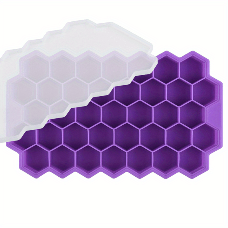 silicone honeycomb ice tray 37 grid hexagon ice ball maker   flexible freezer mold with lid details 8