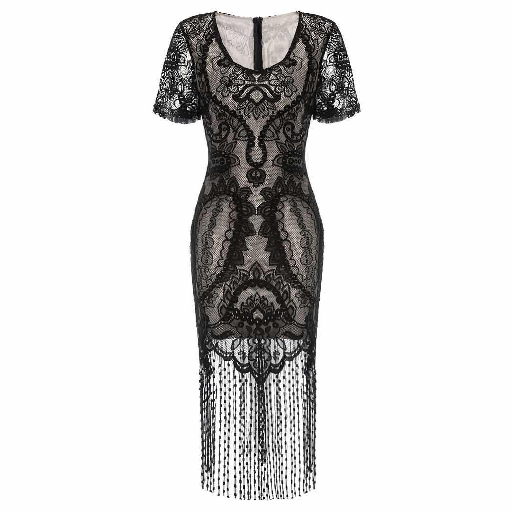 

Black 1920s Fringe Lace Flapper Dress