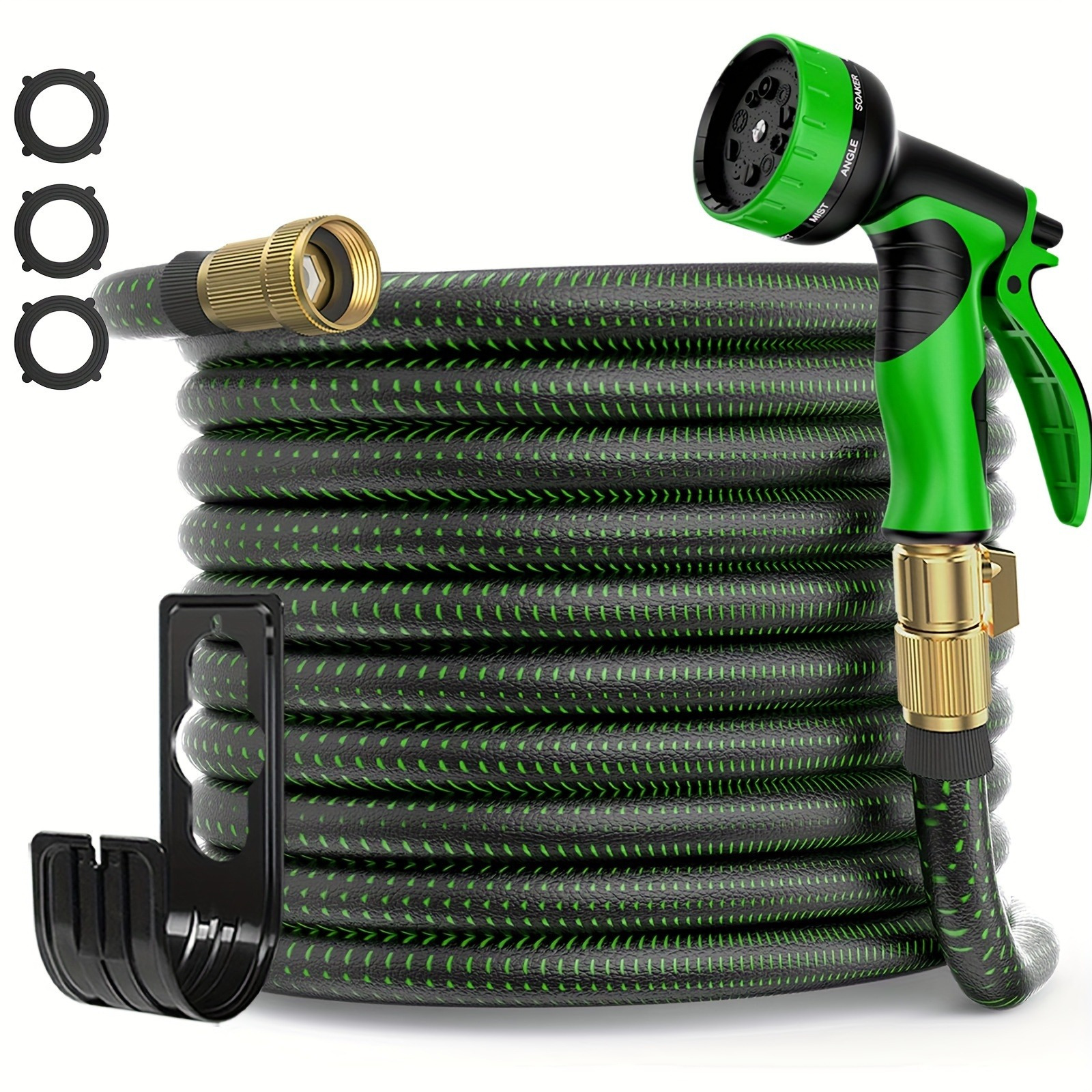 

100ft Heavy-duty Expandable Garden Hose With 10-function High-pressure Spray Nozzle, 3/ 4 Solid Brass Fittings, Leakproof Design, Durable Rubber Material, Perfect For Cleaning, Forestry, And Gardening