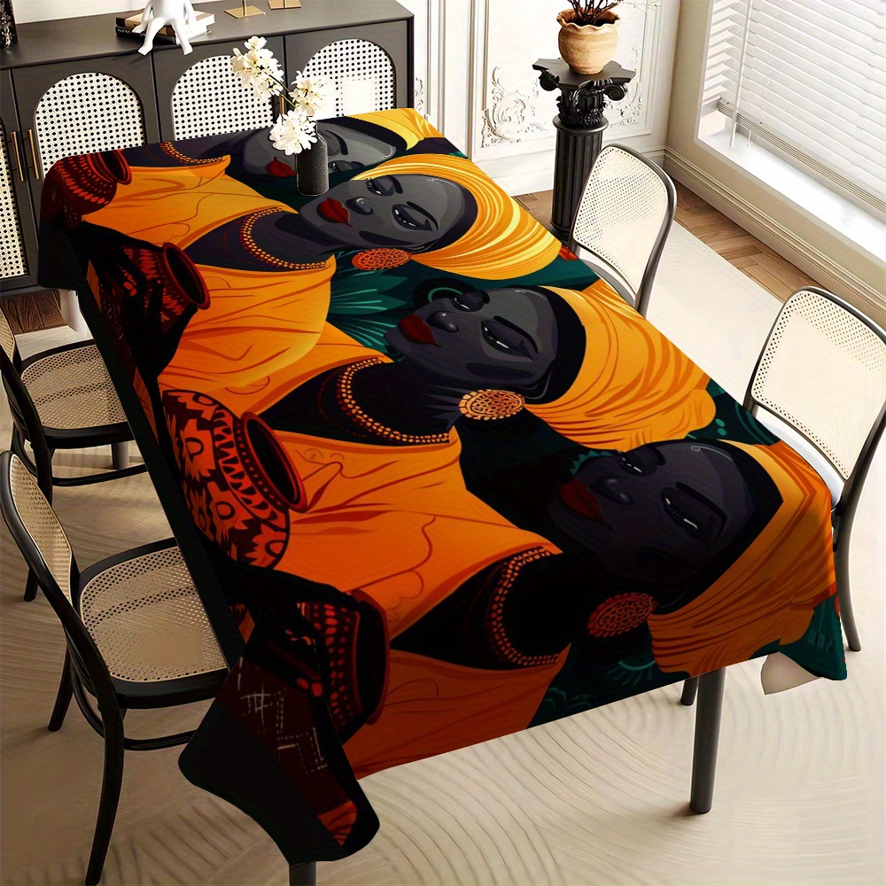 

Nappe de table de style africain - 1 pièce 100% polyester tissé lavable en machine Housse de table pour la maison, la cuisine, la salle à manger, le café, la fête, les décorations de vacances (carré)