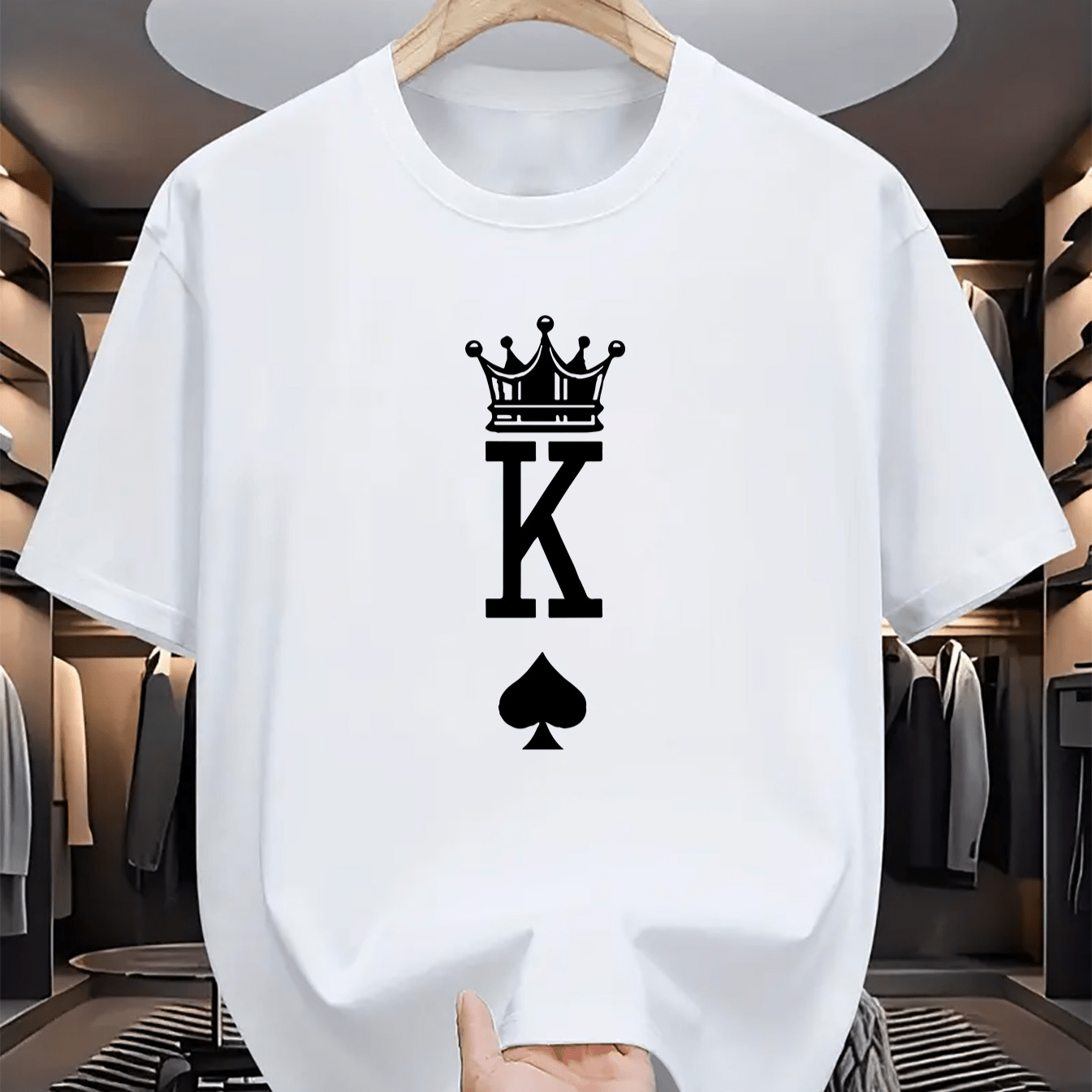 

spades K" Print Slim Fit Short-sleeve, Simple T-shirt For Summer, Men's Round Neck Short-sleeve T-shirt, Casual T-shirt, Casual Comfortable Top