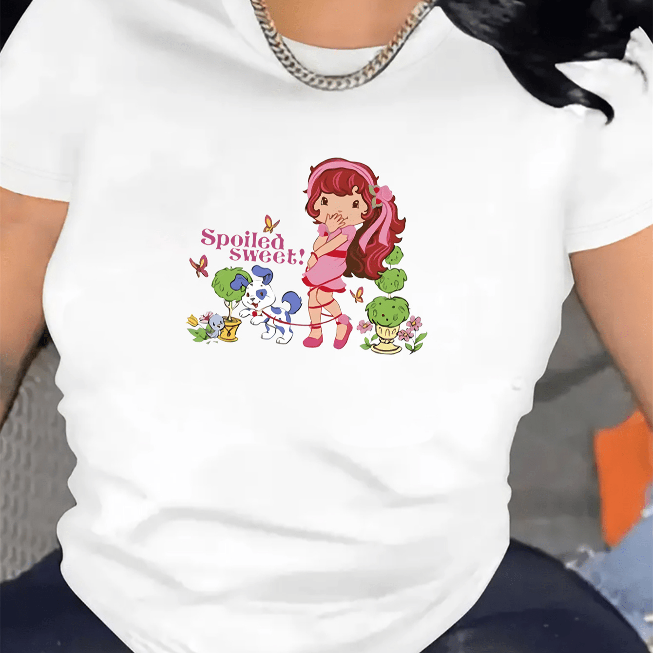 

Women' Cartoon Graphic Tee - Casual & Sporty, Stretch Fabric, Machine Washable