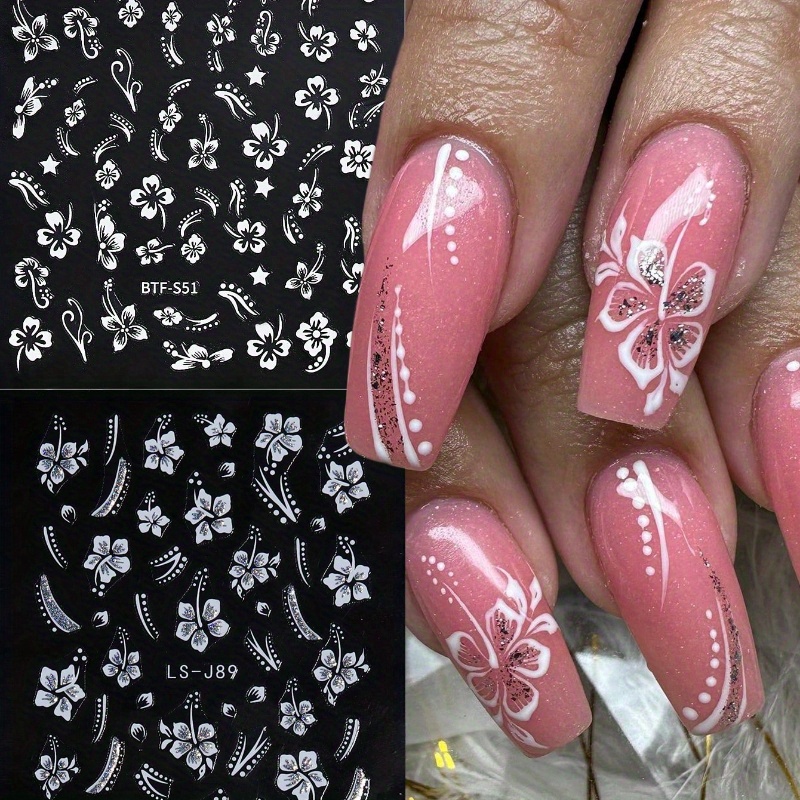 

3d Hibiscus Flower Nail Stickers, Summer Decor Flowers Nail Decals, Tropical Leaves Sliders, Manicure Foils, Diy Nail Art Stickers For A Quick And Easy Nail Design