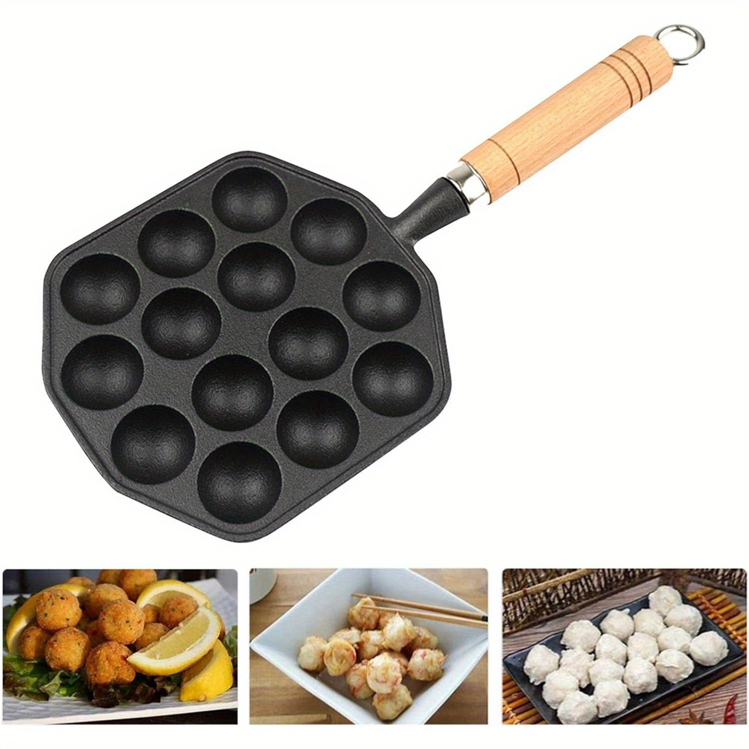 

Takoyaki Pan 14 Molds Cast Iron Takoyaki Maker Octopus Meat Ball Nonstick Baking Tray For Octopus Balls Aebleskivers Pancake