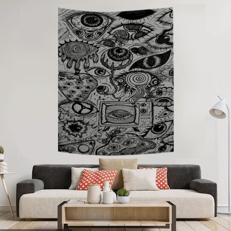 

All-seeing Eye Abstract Tapestry - Polyester Fiber Wall Hanging With Stitched Edges, Washable Dorm Decor For Living Room, Bedroom - Eye-catching Black & White Art, Thoughtful Gift, Large 79"x58